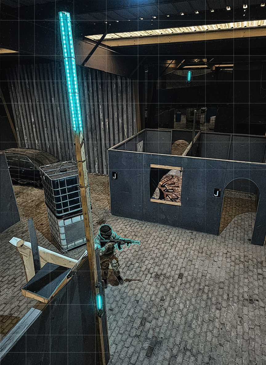 Breed beeld van de indoor CQB-battle arena